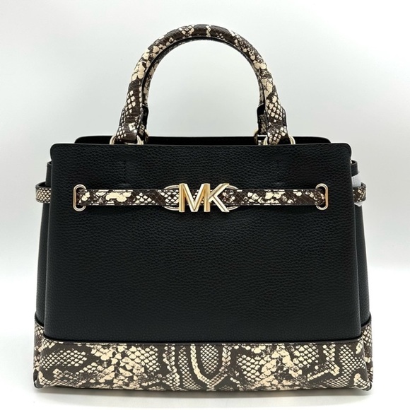 Michael Kors Reed Large Leather Belted Satchel Crossbody Bag Snakeskin - Picture 1 of 13